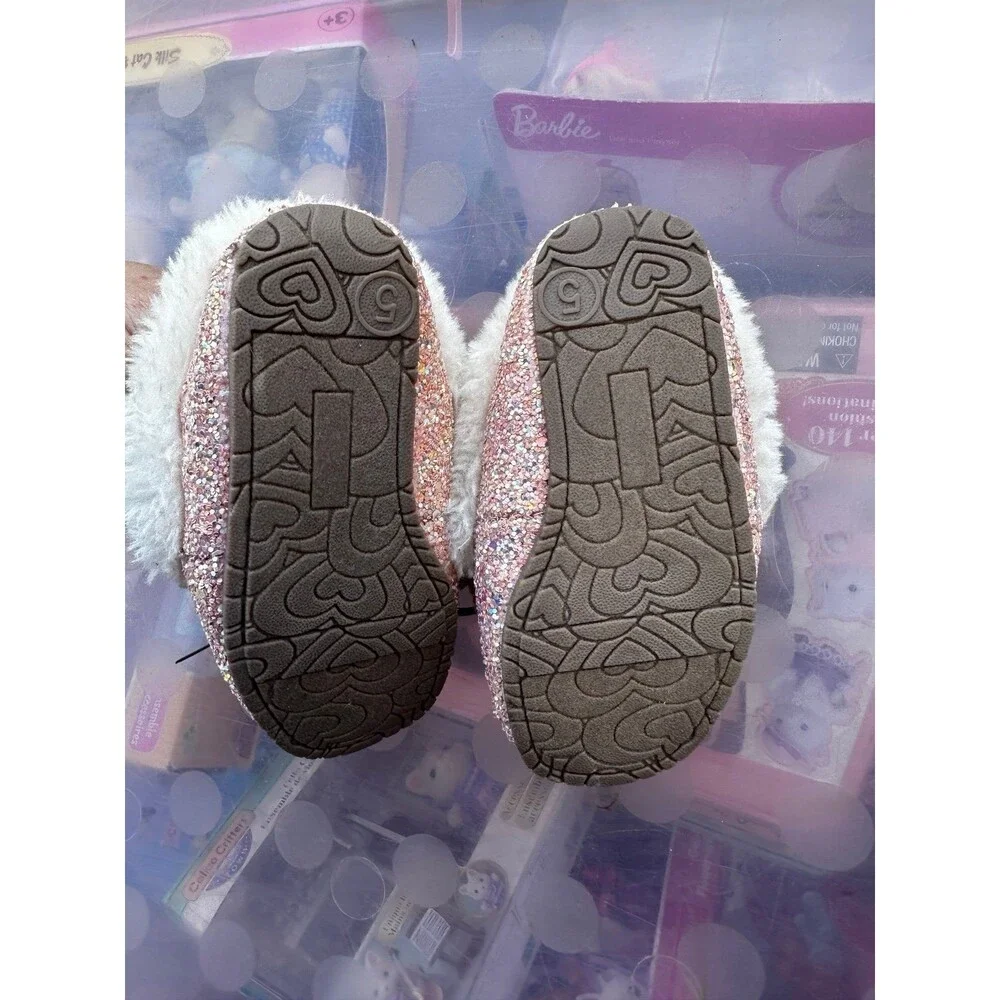 Pink Glitter Faux Fur Toddler Loafers Sz 5